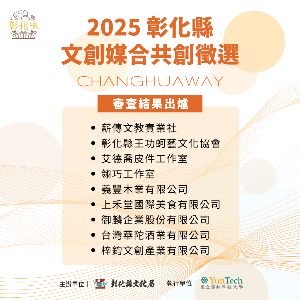 2025 彰化縣文創媒合共創徵選審查結果公告與入選名單資訊圖